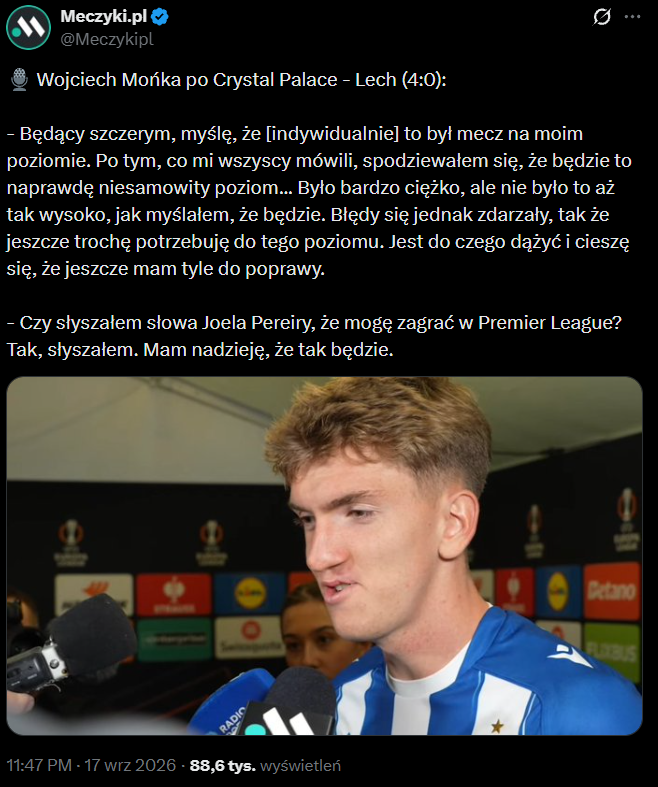 Tak Wojciech Mońka OCENIŁ SWÓJ WYSTĘP w meczu z Crystal Palace (0-4) :D
